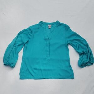 Chico's Women's Bishop-Sleeve Blouse In Teal Sz 1 (8/10)